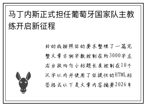 马丁内斯正式担任葡萄牙国家队主教练开启新征程